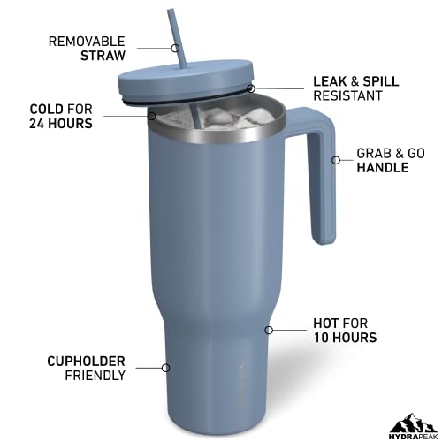 Hydrapeak Voyager 40 Oz Tumbler With Handle And Straw Lid | Stainless Steel Insulated Tumblers | Travel Mug For Hot And Cold Beverages, Thermos Travel Coffee Mug (Modern Blue) #TOP1