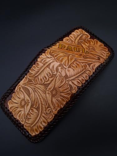 Bifold slim Wallet for Men, 3D Genuine Leather Minimalist Wallets, Western Cowboy Wallet, Floral Carving, RFID Blocking Hand Made Card Holder Wallet, Personalized Wallet4