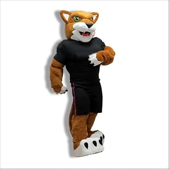 College Brown Cougar Mascot Costume for Adults Men & Women in Black Suit with Built-in Fan Inside the Head