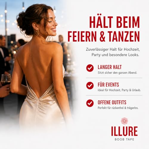 ILLURE® Premium Boob Tape | Klebe BH Push Up | Brust Tape & Bruststraffungsband 5m x 7,5cm | Breast Tape & Boobietape für rückenfreie Kleider | Silikon Nippelpads, Nippel Cover & Fashion Tape | Nude