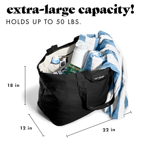 Image of Fit & Fresh XL Beach Tote Bag for Women - XL Travel Tote with Zipper & Pockets, Oversized Canvas Pool Bag, Weekender Carry-On