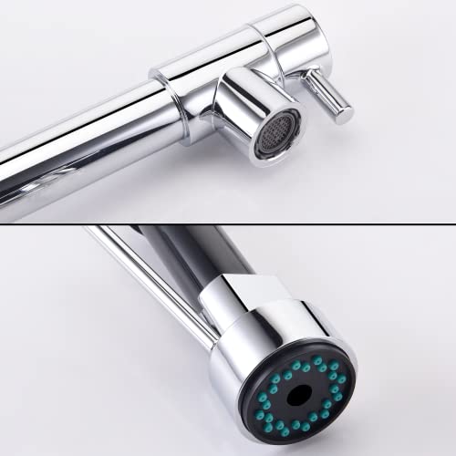 Flwueue Wall Mount Faucet 8 Inches Center, With Pull Down Sprayer, Dual Spray Mode And Dual Handle, High Arc Single Handle Spring Kitchen Sink Faucet, Grifos De Cocina, Chrome #TOP6