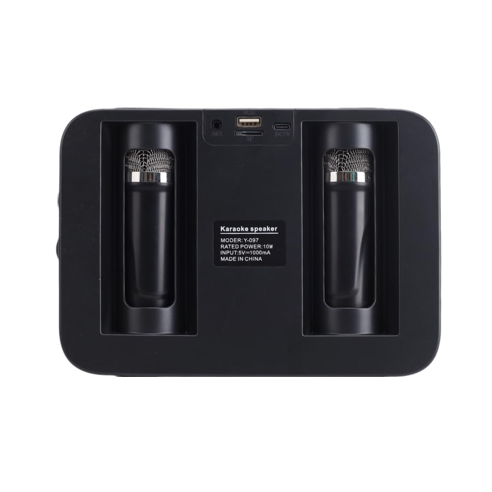 RGB Tragbarer Karaoke-Lautsprecher mit dualen drahtlosen Mikrofonen, USB/TF-Karte kompatibel, 10 W HD-Sound, tragbarer Tragegriff, großer Akku für Familientreffen/Karaoke/Outdoor-Aktivitäten (Schwarz)