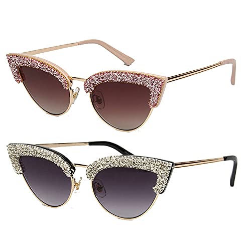 willochra Fashion Cat Eye Sunglasses Women Rhinestone Sun Glasses Glitter Diamond Eyeglasses Shades for Female Uv400