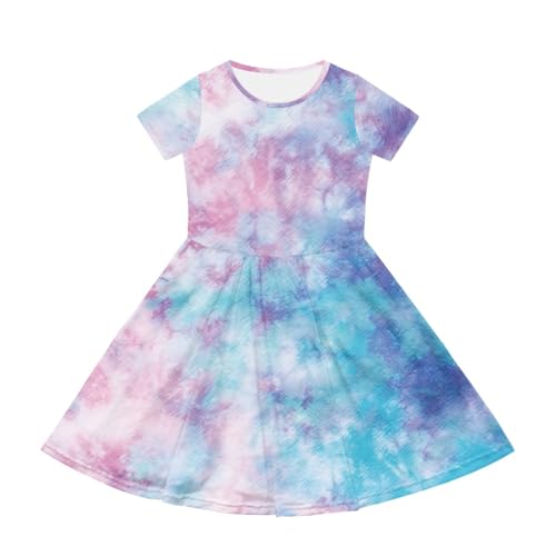 Girl's Casual Dresses for Girls Short Sleeve Dress with Pocket A-Line Swing Dress 2-14 Years