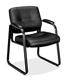 HON Client Sled Base Guest Chair - Leather Reception Chair, Black (HVL693)