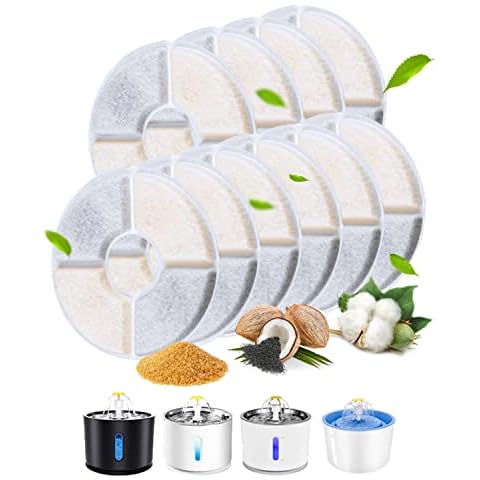 E-SMARTER Cat Water Fountain Filters 10pcs, DIAM: 12.5cm Cat Fountain Filters with 4 Layers of Filtering, Contain Activated Carbon, Ion Exchange Resin, Cat Filters For Water Fountain Cats, Dogs, Pet Cover