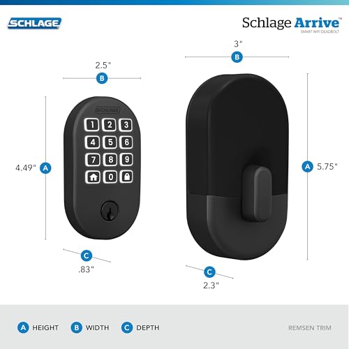 Image of Schlage Arrive Smart WiFi Deadbolt Lock with Camelot Trim, Matte Black | Keyless entry door lock, Push button keypad, Built-in app control, Alexa, Google Home & Ring compatible, Certified security