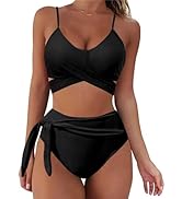 Yutdeng Bikini Damen High Waist Bikini Bauchweg Push Up Bikini Oberteil Gepolstert Twist Front Bi...