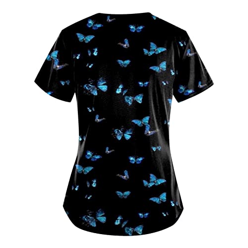 OIOLOYJM Printed Scrub Tops Women V Neck Short Sleeve Plus Size Scrubs for Womens Nursing Uniforms Shirts with Pockets