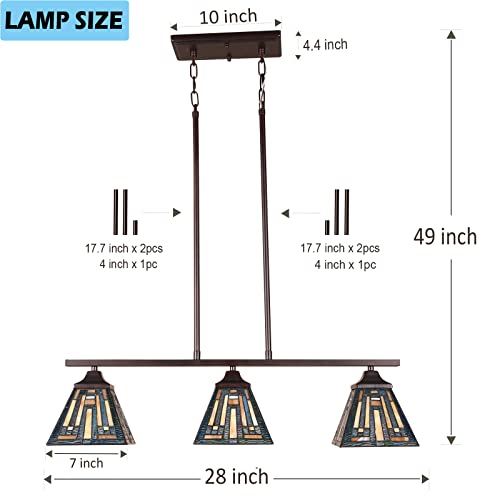Image of Tiffany Pool Table Lights,Stained Glass 3-Lights Kitchen Island Lighting,Antique Style Hanging Pendant Lighting Fixtures for Dining Room Gameroom Bars