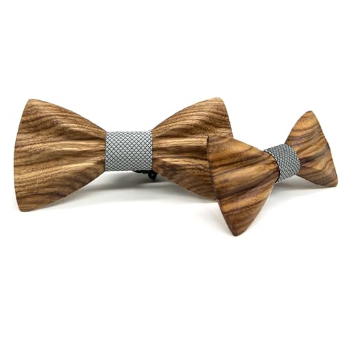 HZQIFEI Vater-Sohn Fliegen-Set 2 Stück Holzfliegen für Herren und Kinder verstellbar für Partys Hochzeiten Zeremonien Ensemble de 2 pièces