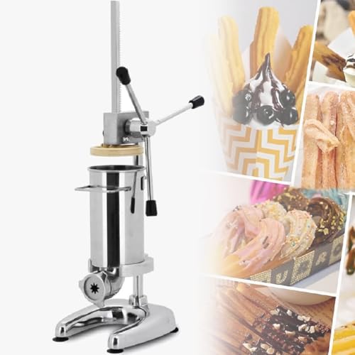 Churro manual de acero inoxidable con 5 moldes, máquina vertical española de churrera para cocina, máquina de donas de frutas latinas, capacidad de 2 litros