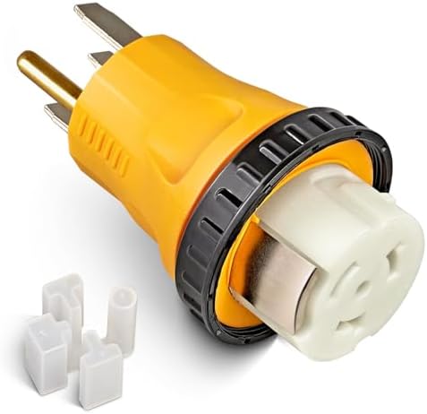 MECMO NEMA 14-50P to SS2-50R Twist Lock RV Power Adapter, 50 Amp 14-50P Male to 50 Amp Power Shore Nema SS2-50R Female Adapter with Locking Ring, for RV Camper and Generator to House, ETL Listed