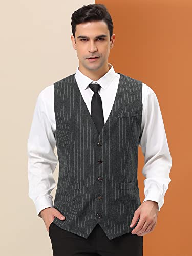 Lars Amadeus Men's Stripe Waistcoat Classic Slim Fit Business Formal Dress Suit Vest Small Dark Gray #TOP1