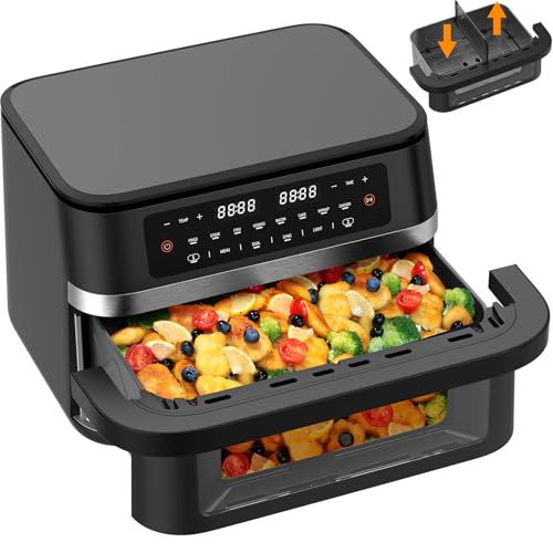 Heißluftfritteuse Dual Zone 11L – XXL Airfryer mit Doppelkammer, Heissluftfriteuse ohne Öl, Flexibles Kochen für Familie...