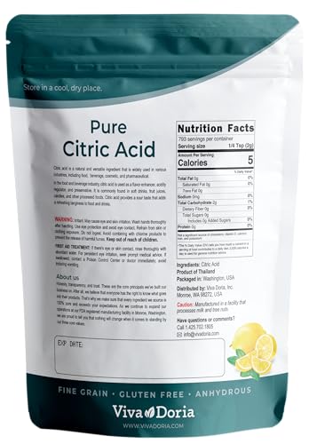 Image of Viva Doria 100% Pure Citric Acid, Food Grade, Fine Grain, 3.5 Pounds (56 Ounces)
