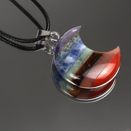 Crystal Necklaces for Women, 7 Chakra Crystals and Healing Stones Moon Necklace, Natural Stone Pendant Necklace, Healing Crystals Reiki Spiritual Gemstone Protection Necklaces Jewelry Gifts for Women2