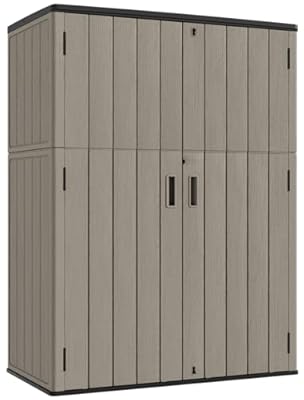 KINYING Outdoor Vertical Storage Shed,57 Cu.ft Outdoor Storage Cabinet Waterproof,Resin Sheds & Outdoor Storage Clearance for Garden,Patio,Backyard,Lockable (Brown)