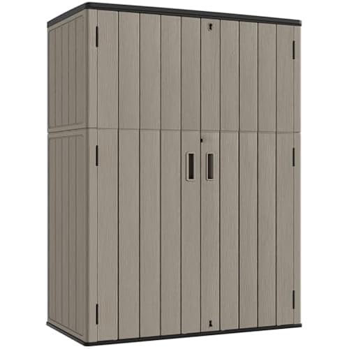 KINYING Outdoor Vertical Storage Shed,57 Cu.ft Outdoor Storage Cabinet Waterproof,Resin Sheds & Outdoor Storage Clearance for Garden,Patio,Backyard,Lockable (Brown)