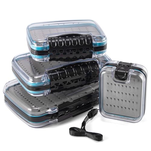 Dr.Fish Caja de pesca con mosca, impermeable, ligera, de plástico ABS, doble cara, ranura profunda, tapa transparente, soporte transparente para almacenamiento, tamaño XS