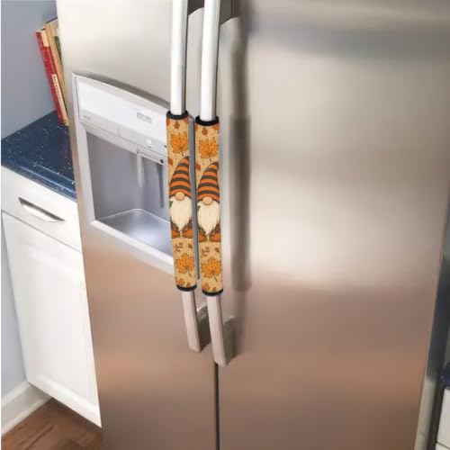 Image of Fall Decorations Refrigerator Door Handle Covers Set of 6 Kitchen Electrical Appliances Handle Protector for Fridge Microwave Oven Decor, Gnome Fall Maple Leaf Retro Beige
