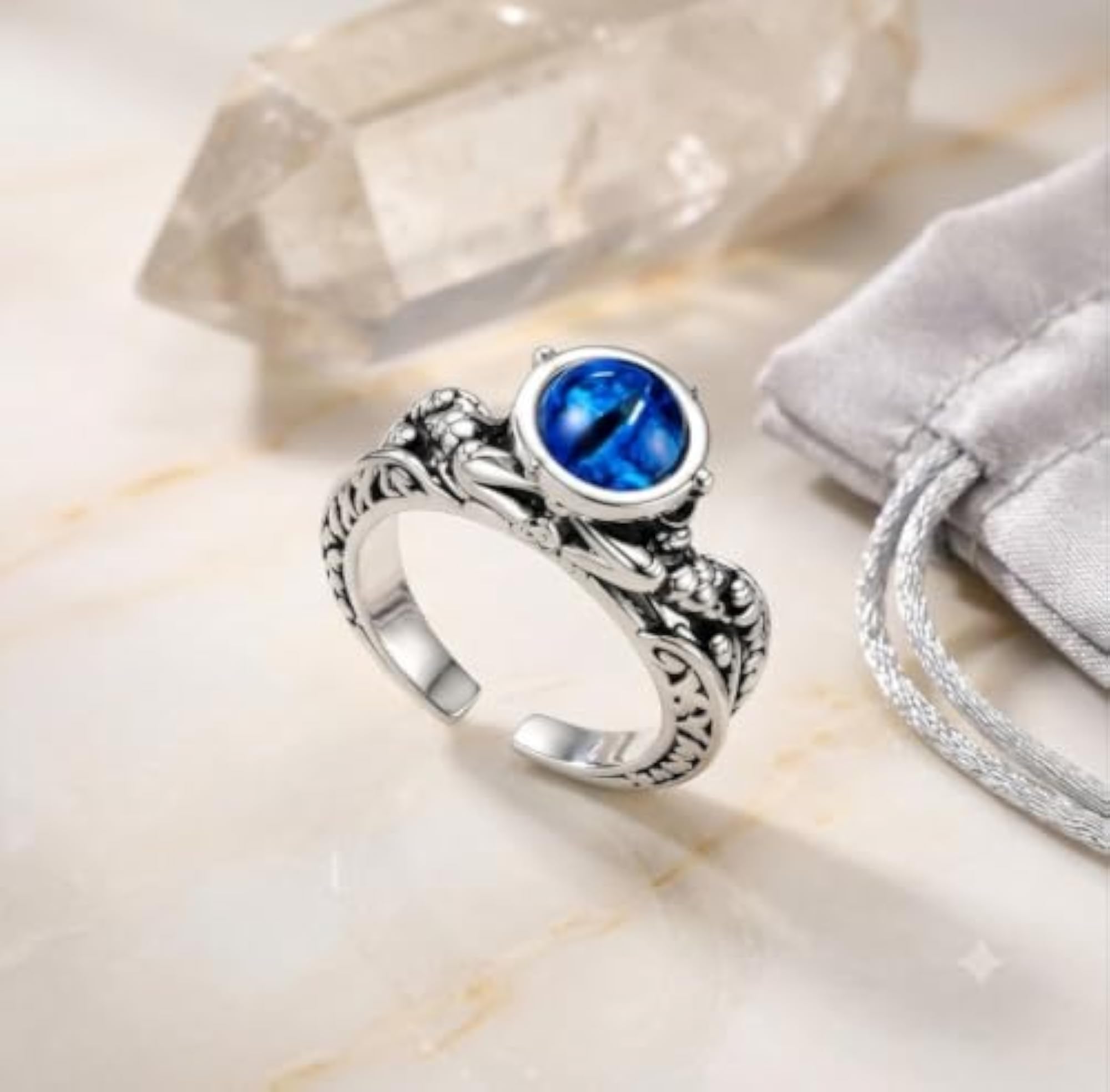 Men's Gothic Vintage Blue Dragon Eye Stainless Steel Ring
