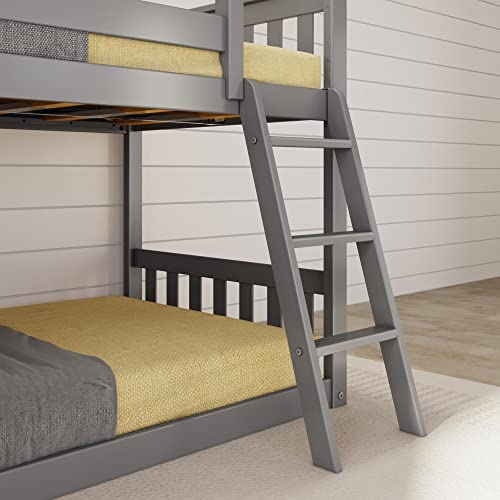 Image of Max & Lily Solid Wood Twin Over Twin Size Low Bunk Beds for Kids with Slide and Ladder, 400 lbs Weight Capacity, 14 inch Safety Guardrail, Anti-Slip Steps, Grey