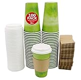 Yes!Fresh Disposable Hot Paper Cup,To Go Hot Cups for Coffee, Hot Liquid, Chocolate, Juice,Suitable for Party, Picnic, Travel, and Events (16 oz, 100 Count, Green)
