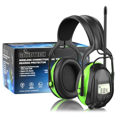 Image of Gardtech Bluetooth 5.3 AM /FM Radio Hearing Protection,29dB SNR Safety Earmuffs (No Battery),Digital Display Noise Cancelling Headphones for Mowing, Workshops and Snowblowing Green