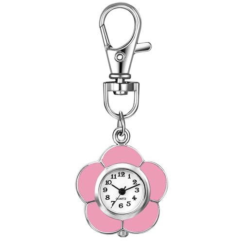 Montre de poche pour sac à dos à quartz rose avec clip fleur pour adulte