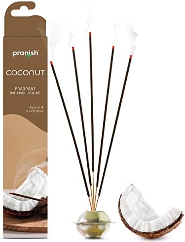 Pranish Pack of 15 Incense Sticks - Black Coconut 11 Inch Incense Stick - Relaxing Scents for Positive Vibes, Safe and Long-Lasting Aroma, for Friends