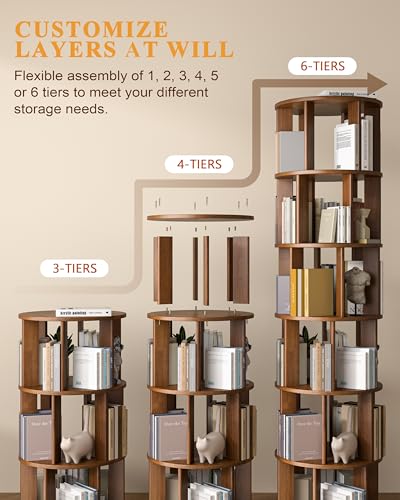 Image of IUNVR 4 Tier Rotating Bookshelf Tower Spinning Bookshelf with Swivel Wheels Book Shelf Rotating Storage Tower for Kids Adult Narrow Solid Wood Revolving Bookcase Organizer for Bedroom Living Room
