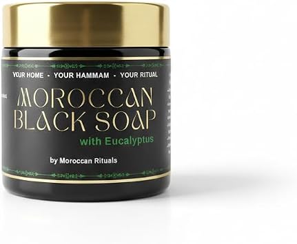 Authentic Moroccan Black Soap with Eucalyptus – Deep Cleansing Beldi Soap for Exfoliation & Skin Detox – 100% Natural Olive Oil Base