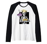 scheletro di halloween che cuoce pasticceria divertente maglia con maniche raglan
