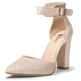 IDIFU Women’s IN4 Pedazo High Block Heels Pumps Pointed Closed Toe Ankle Strap Dress Wedding Shoes
