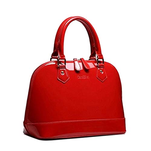 Women's Wild Patent Leather Top Handle Purse Elegant Handbag Multi-Pocket Shoulder Bag Red
