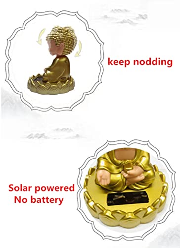 Image of AUGEN Small Buddhist Monk Solar Ornaments, Automatic Nodding Lucky Meaning Light Energy Sensing Eco Friendly Solar Buddhist Monk Statue Decoration for Home Car Dashboard (Pack of 1)(E, Gold)