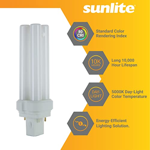 Sunlite 05755 Fdl22 Fluorescent Quad Tube Plug-In Bulb, 22 Watt, 10,000 Hour Life Span, Gx32D-2 Base, 1050 Lumens, For Fluorescent Ceiling Fixtures, Lamps, 5000K Super White Color Temperature 1-Pack #TOP2