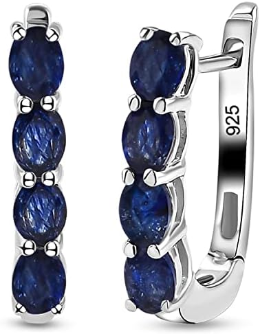 TJC Hoop Earrings for Women and Girl with Fish Hook in Platinum Plated 925 Sterling Silver Prongs Setting Gift for Wife Coloured Birthstone