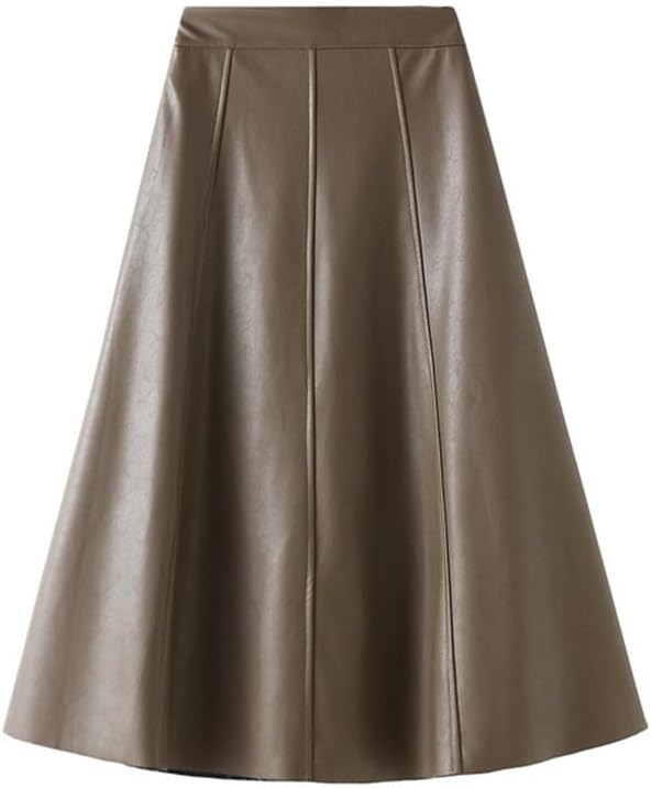 Women's Faux Leather Skirt Vintage High Wiast A Line Bodycon Midi PU Leather Skirt