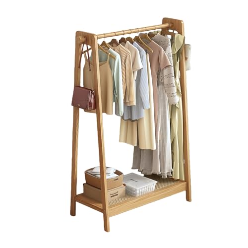 Esspoxi Freestanding Bamboo Clothing Rail, Open Closet Wardrobe with Woven