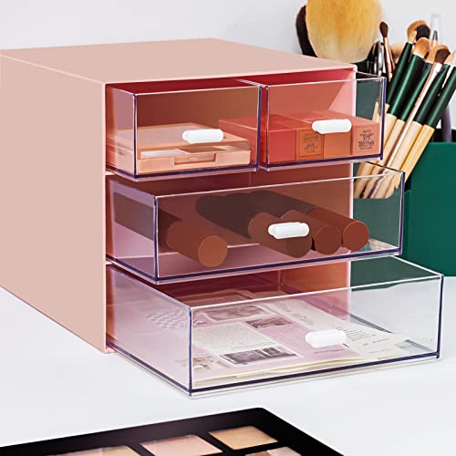 Zyners Desk Organizer With Drawer, Office Organizer With 4 Drawers, Desk Storage Box For, Desktop, Dressing Table, Office, School, Home, Plastic Box And 4 Acrylic Drawers(Pink) #TOP6