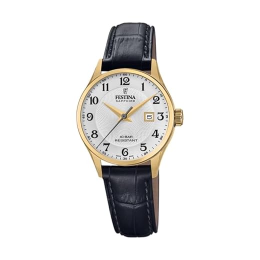 Festina Swiss Made Montre Femme Analogique Cuir Noir - Mouvement Quartz - Verre Saphir - Étanche 10 ATM - Élégante, Classique et Vintage - Calendrier F20011/5 - Classic Leather
