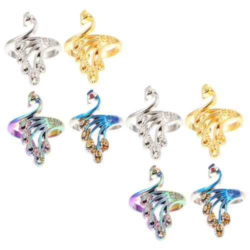 HOODANCOS 8Pcs Vintage Peacock Open Finger Crochet Rings Decorative Knitting Tools and Durable Knitting Thimbles for Marking