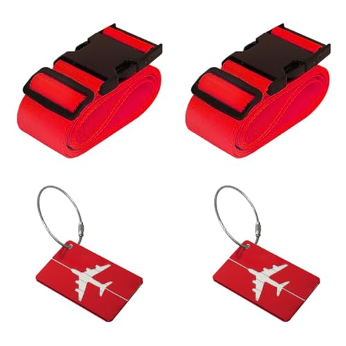 GNALIA Sangle Pour Valise, 2 Pièces + 2 Badges D'Embarquement, Rouge, 5Cm Large Réglable, Sécurité Voyage Avion Bagage