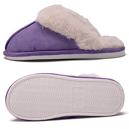 Pantoufles Femmes , Pantoufles Femmes Hommes Pantoufles De Fourrure Mousse À Mémoire De Forme Fluffy Slip-on Maison Doublée en Daim/Semelle Antidérapante, Intérieur Et Extérieur… Cover