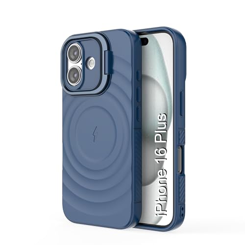 Image of LuxuryKase Shockproof Case for iPhone 16 Plus | Ripple Pattern | Camera Protection | Inner Velvet Fabric Lining | Protective Cover with Enhanced Grip & Wireless Charging Support - Blue