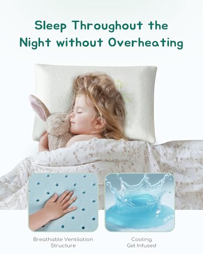 Image of Toddler Pillow, Adjustable Memory Foam Small Pillow for Toddler 2 Years & Above, 13 inch x 18 inch Mini Size for Kid Sleeping, Napping or Traveling, Washable No Zipper Pillowcase, Green