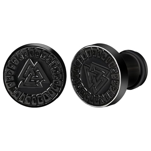 Jewelrywe Pendientes Vikingos Nórdicos Hombre: Aros de Runa Valknut de Acero Inoxidable - Regalos de Joyería Punk